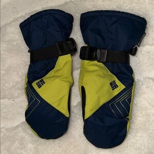 COLUMBIA YOUTH POWDERHOUSE OMNI-HEAT LINED GLOVES MITTENS SIZE S NAVY & GREEN